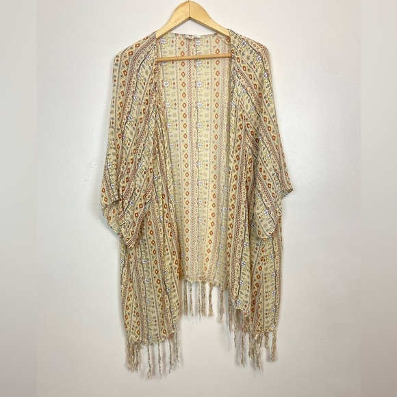 LAGACI WESTERN PRINT BOHEMIAN FRINGE TOPPER S/M BEACHY SUMMER - Picture 1 of 8
